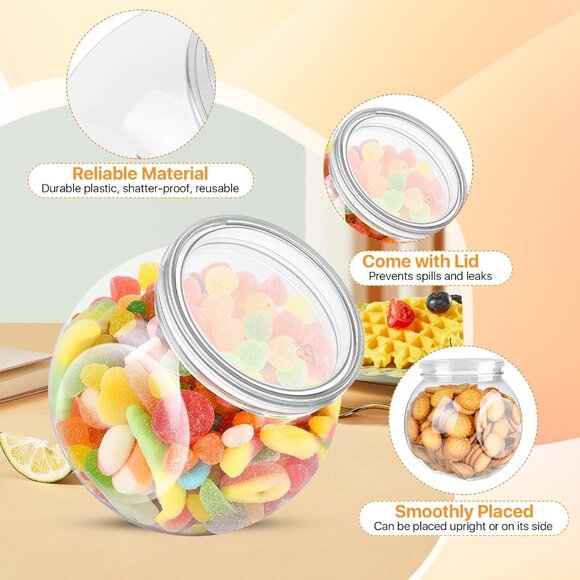 Party Time Set of 4 Plastic Rounded 47.60oz Candy Jars w/ Lids & Scoops Buffet - Picture 4 of 7